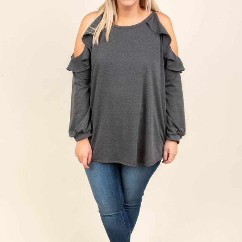 NWOT Chic Soul Cold Shoulder Top Charcoal 2X